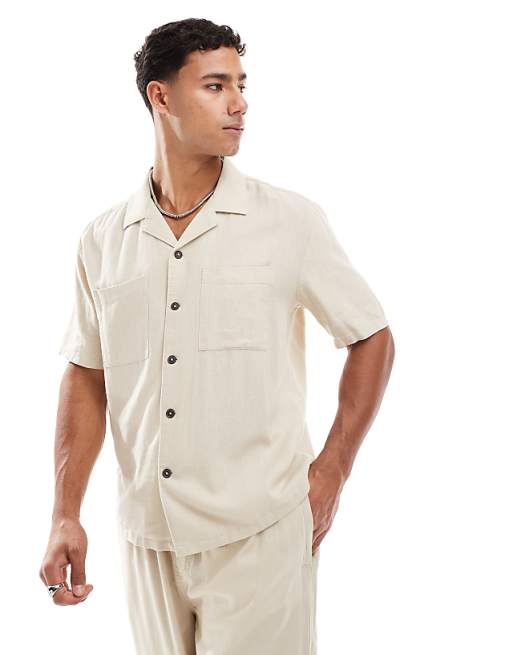 Asos New Look New Look Double Pocket Boxy Linen-blend Shirt & Short Co-ord In Stone