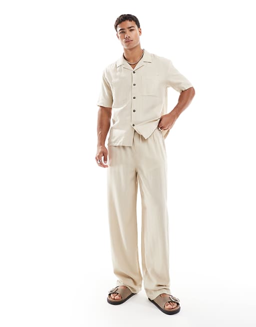 Asos New Look New Look Double Pocket Boxy Linen-blend Shirt & Short Co-ord In Stone