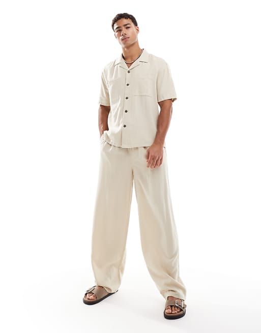 asos New Look New Look double pocket boxy linen-blend shirt & short co-ord in stone