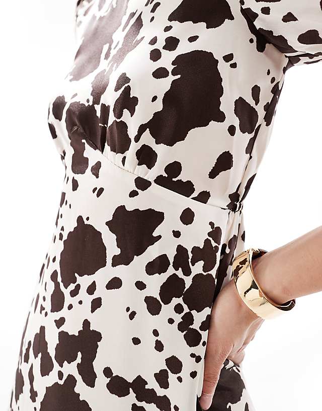 Asos New Look Satin Open Back Mini Dress In Cow Print