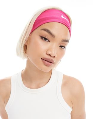 Asos Nike Dri-Fit Fury Classic Headband In Pink And White