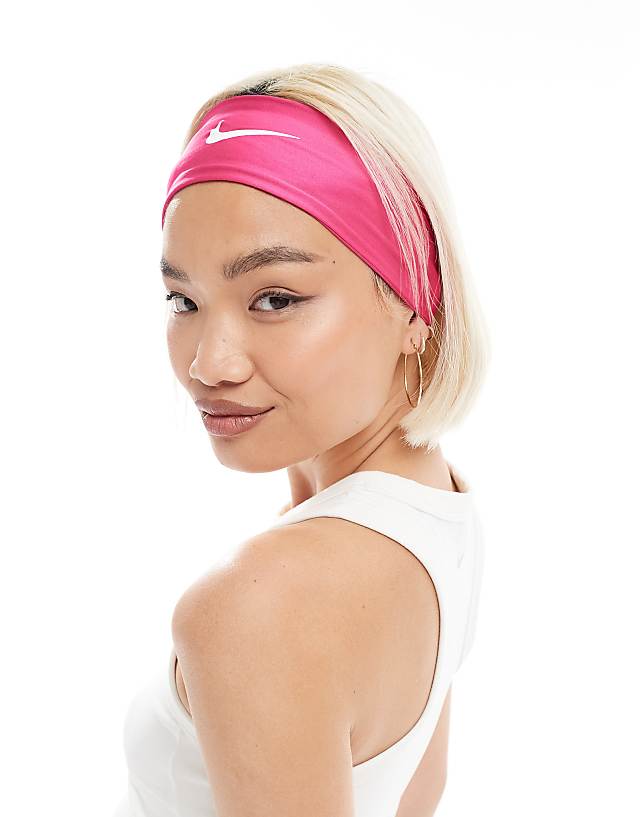 asos Nike Dri-Fit Fury Classic headband in pink and white