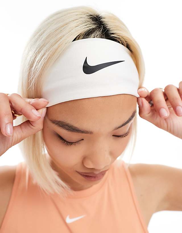 asos Nike Dri-Fit Fury Classic headband in white and black