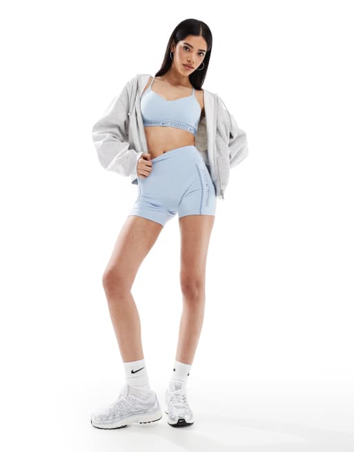 Asos Nike Gym Life Swoosh Training Dri-FIT Sports Bra And Shorts In Light Blue