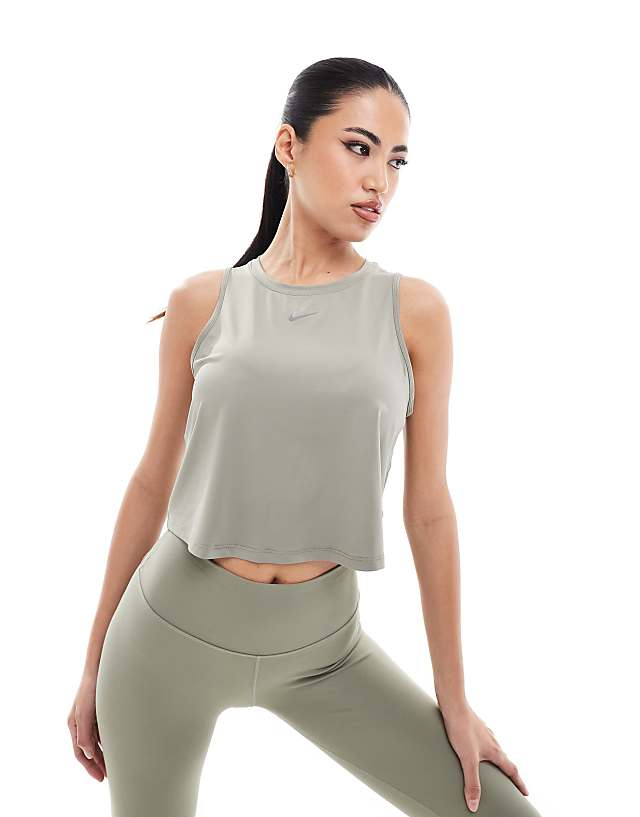 asos Nike One Training Dri-FIT classic cropped tank top in khaki