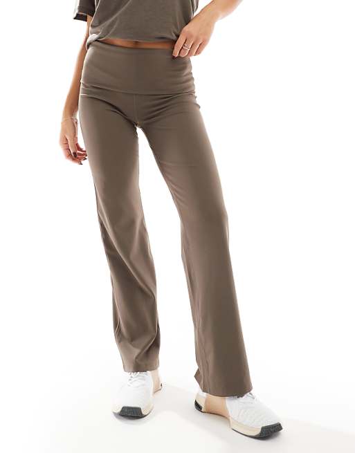 Asos Nike One Training Dri-FIT Fold Over Flared Leggings In Brown