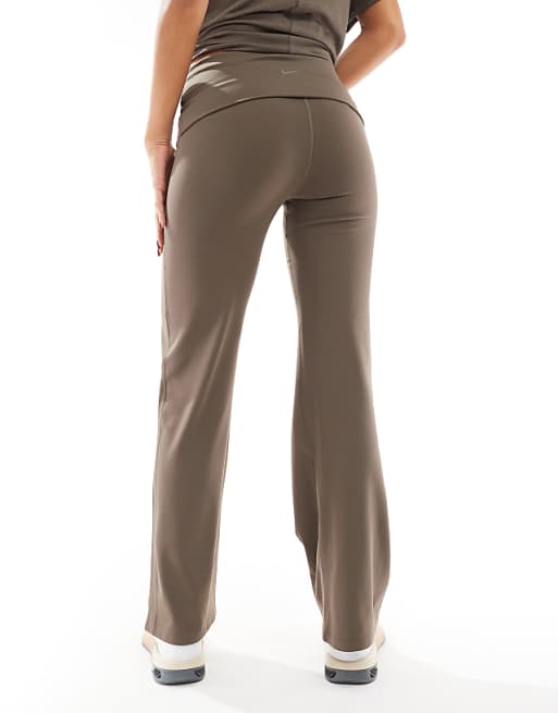 Asos Nike One Training Dri-FIT Fold Over Flared Leggings In Brown