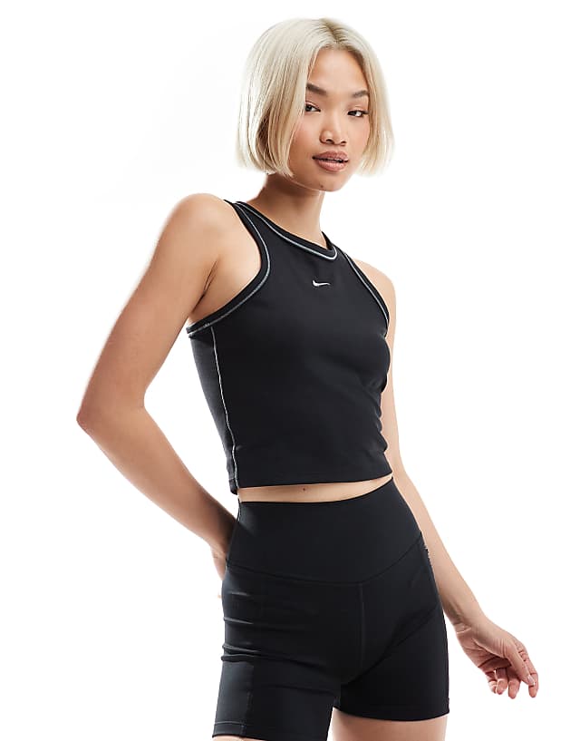 asos Nike One Training Dri-FIT Gym Life Swoosh fitted cropped vest in black