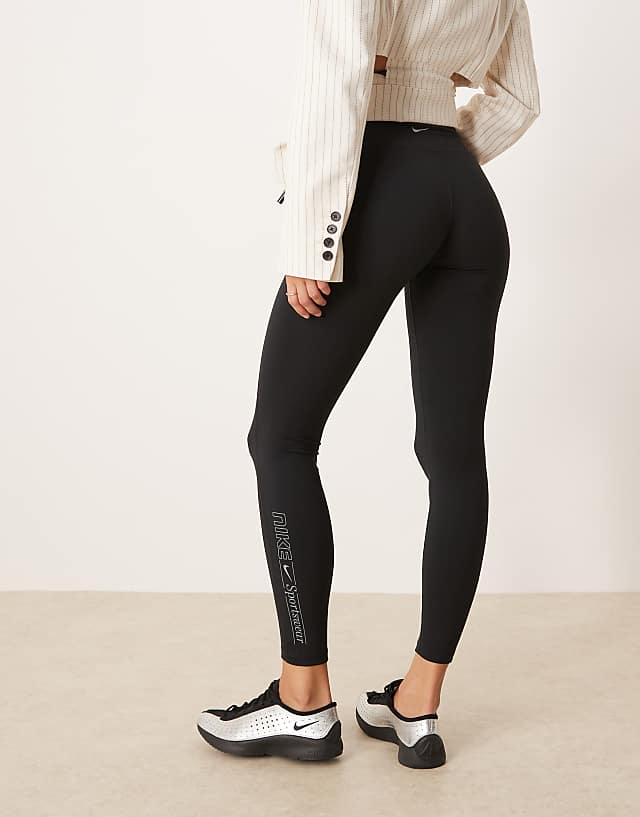 Asos Nike One Training Dri-FIT Gym Life Swoosh High Waisted Leggings In Black