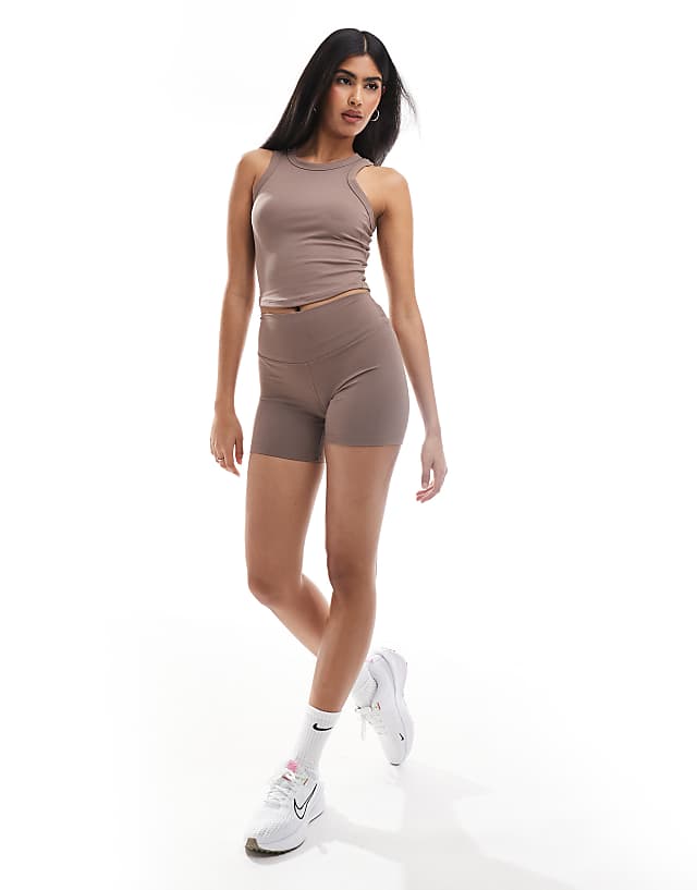 Asos Nike One Training Dri-FIT High Waisted 5 Inch Shorts In Brown