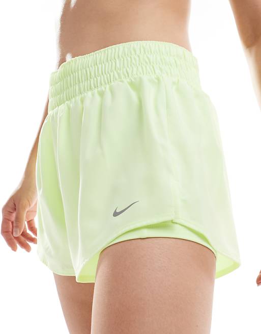 Asos Nike One Training Dri-FIT Mid Rise 3 Inch 2 In 1 Shorts In Lime Green