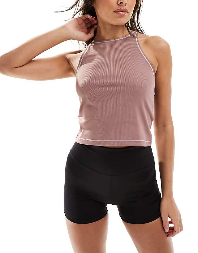 Asos Nike One Training Dri-Fit Stitch Detail Ribbed Tank Top In Smokey Mauve