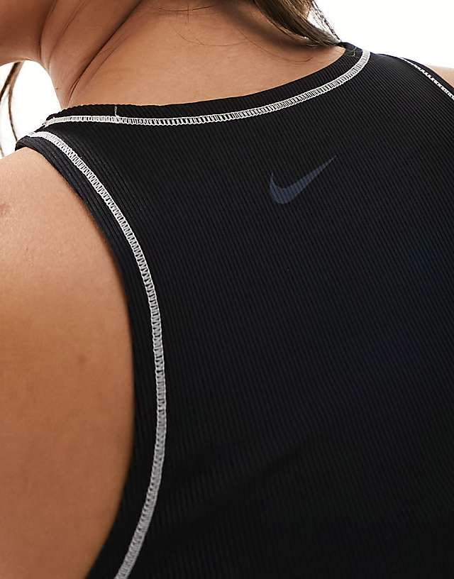 Asos Nike One Training Dri-Fit Stitch Detail Ribbed Tank Top In Black
