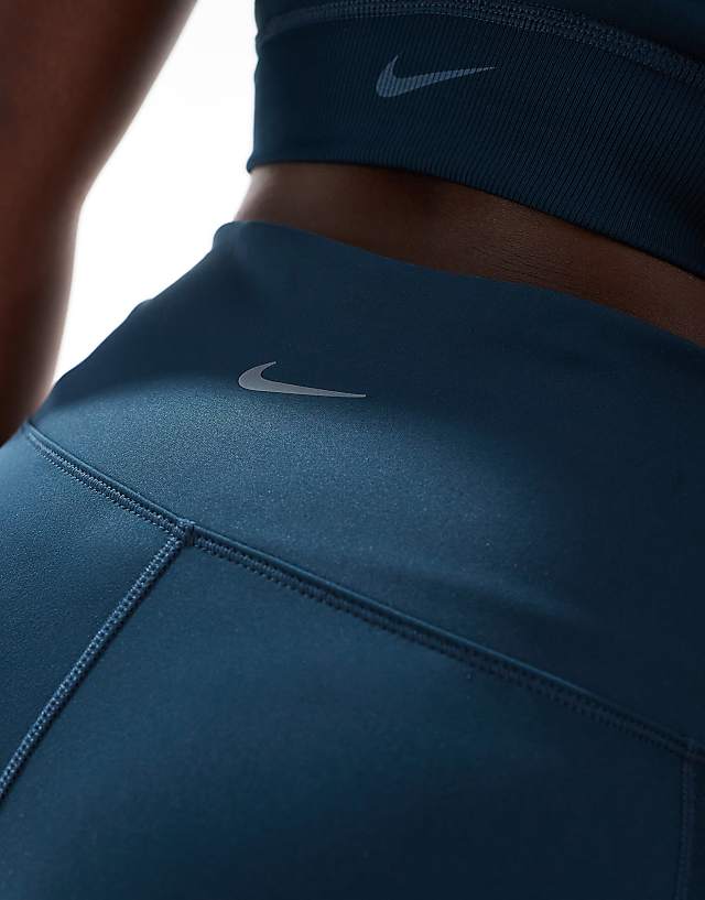 Asos Nike One Training Dri-FIT Wrapped High Waisted 5 Inch Leggings Shorts In Navy