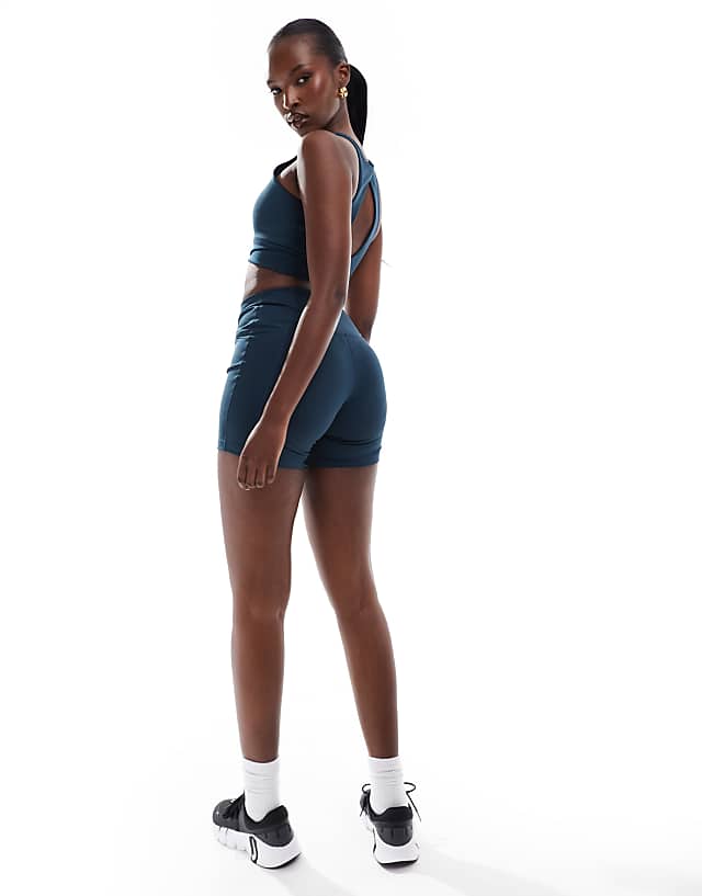 Asos Nike One Training Dri-FIT Wrapped High Waisted 5 Inch Leggings Shorts In Navy