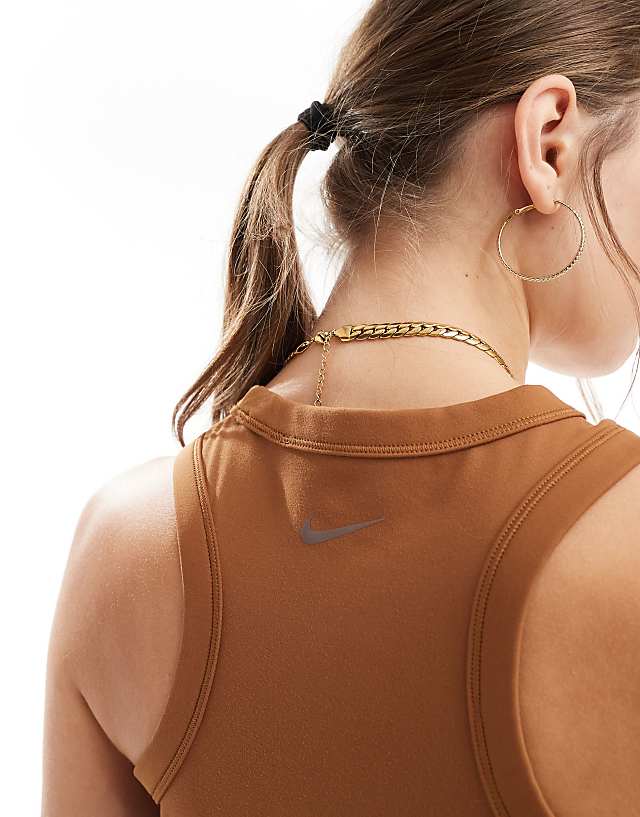 Asos Nike One Training Fitted Cropped Tank Top In Tan
