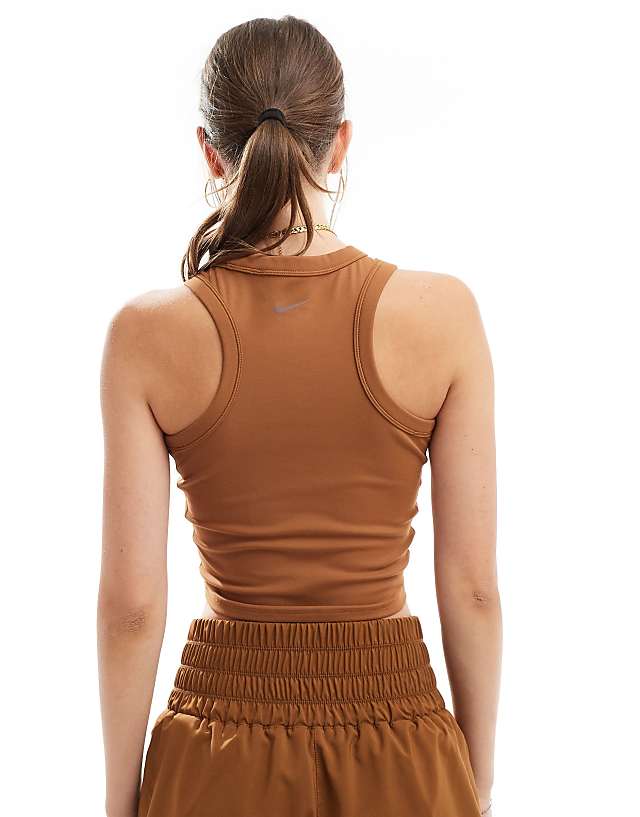 Asos Nike One Training Fitted Cropped Tank Top In Tan