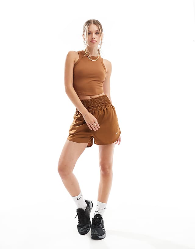 Asos Nike One Training Fitted Cropped Tank Top In Tan
