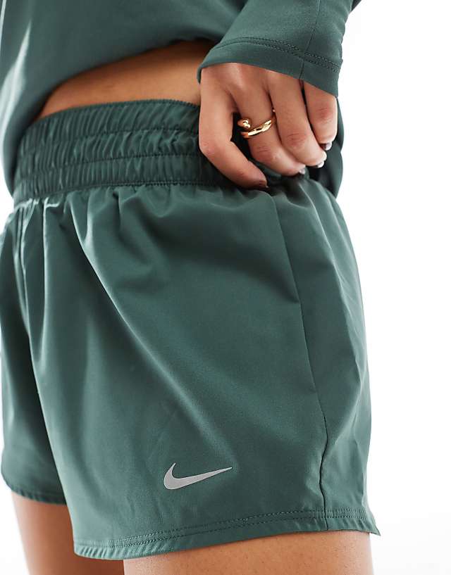 Asos Nike One Training Mid Rise 3 Inch Shorts In Green
