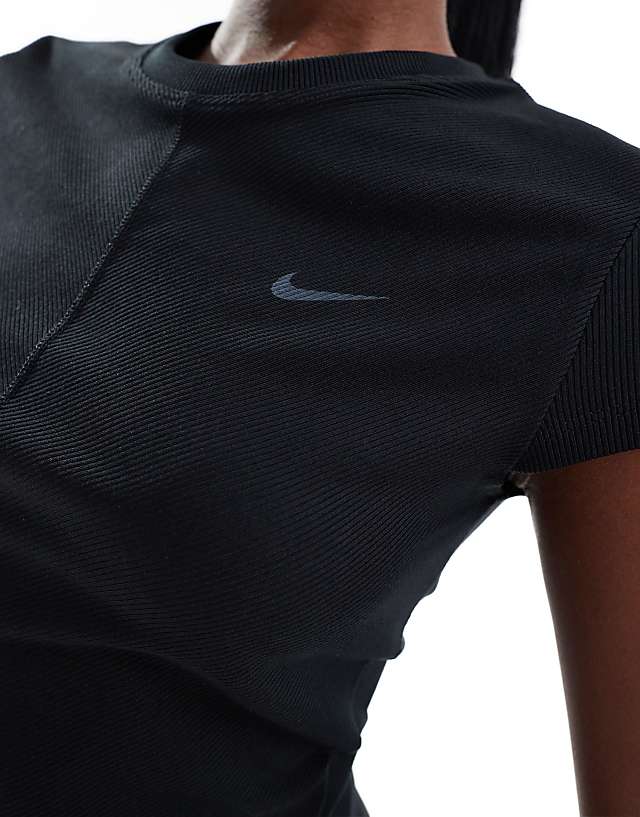 Asos Nike One Training Wrapped Ribbed T-shirt In Black
