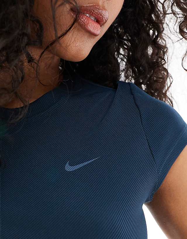 Asos Nike One Training Wrapped Ribbed T-shirt In Navy