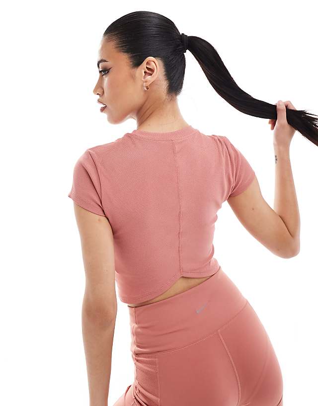 Asos Nike One Training Wrapped Ribbed T-shirt In Pink