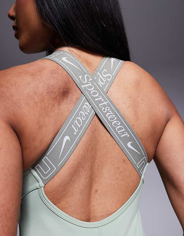 Asos Nike Pro Training Gym Life Swoosh Unitard In Khaki