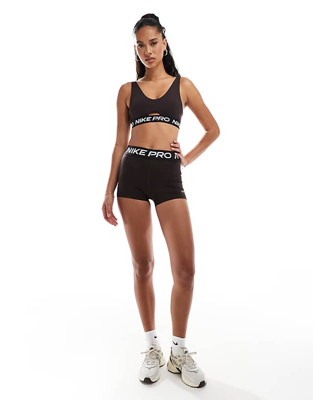 Asos Nike Pro Training Indy Medium Support Plunge Sports Bra In Brown