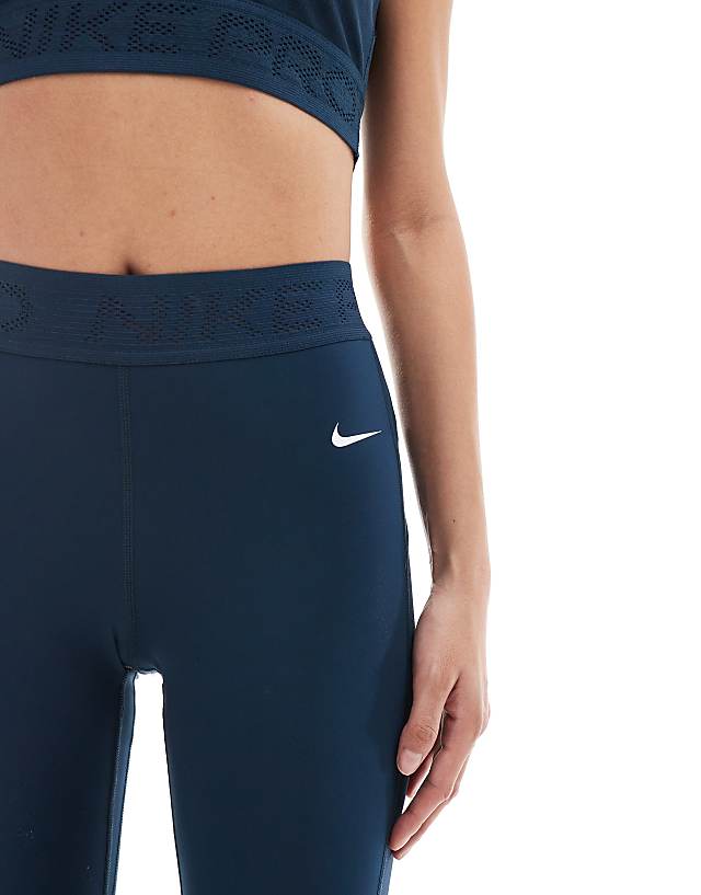 Asos Nike Pro Training Mid-rise 7/8 Mesh Leggings In Navy