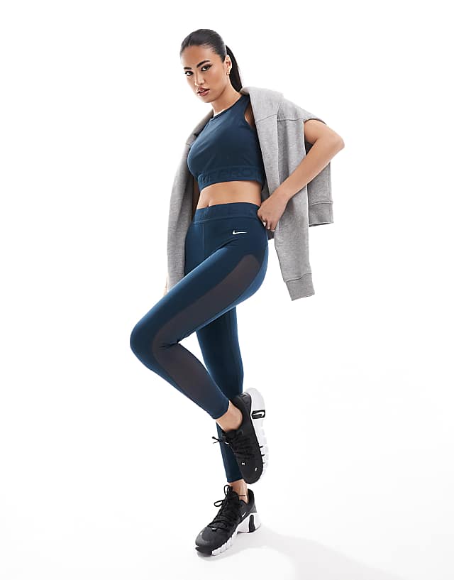 asos Nike Pro Training mid-rise 7/8 mesh leggings in navy