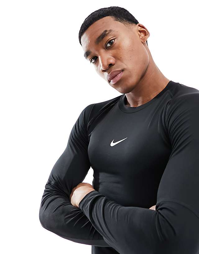 Asos Nike Pro Training Muscle Fit Long Sleeve T-shirt In Black