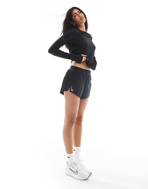 Asos Nike Running Aeroswift Dri-FIT Plisse Mid Rise Shorts In Black - BLACK