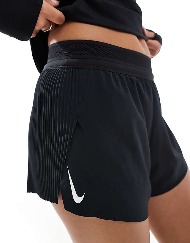 Asos Nike Running Aeroswift Dri-FIT Plisse Mid Rise Shorts In Black - BLACK