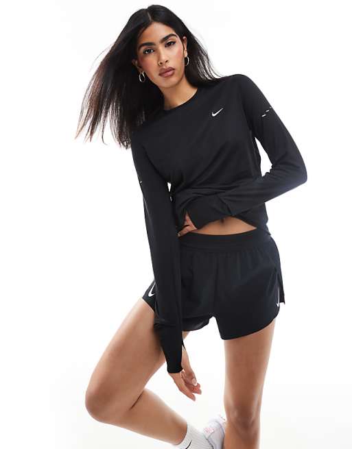 asos Nike Running Aeroswift Dri-FIT plisse mid rise shorts in black - BLACK