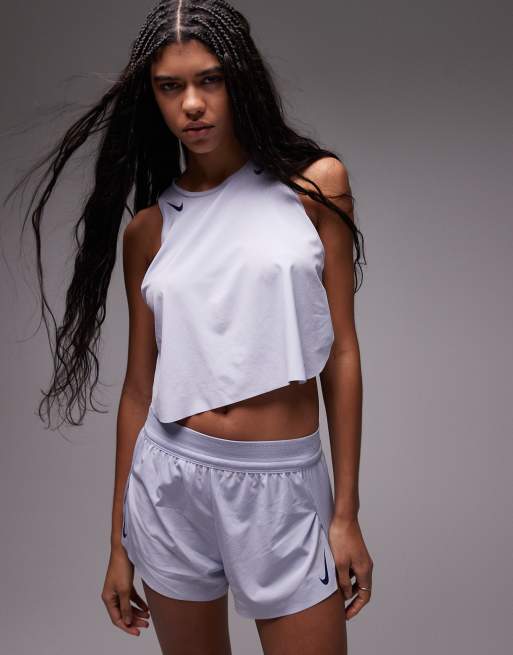 Asos Nike Running Aeroswift Dri-FIT Plisse Vest And Mid Rise 3 Inch Shorts In Purple