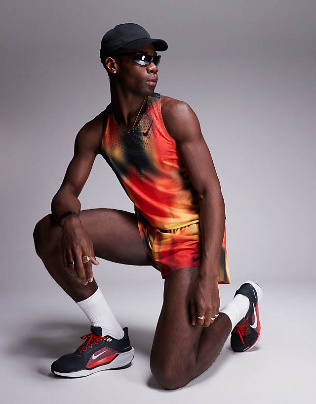 asos Nike Running Aeroswift Dri-FIT vest and shorts in red yellow and black