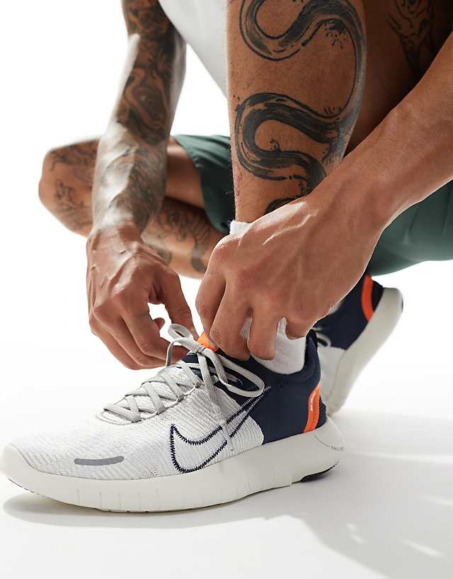 asos Nike Running Free Run Flyknit NN trainers in grey and orange