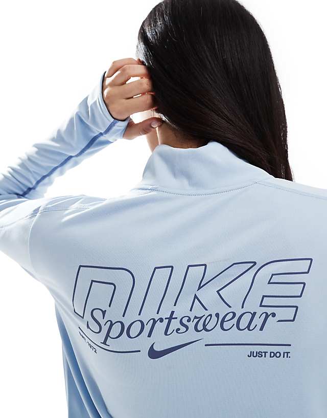 Asos Nike Running Gym Life Swoosh Pacer Dri-FIT Half Zip Long Sleeve Top In Light Blue