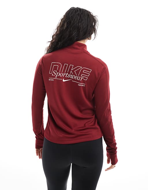 Asos Nike Running Gym Life Swoosh Pacer Dri-FIT Half Zip Long Sleeve Top In Burgundy