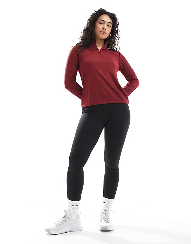 Asos Nike Running Gym Life Swoosh Pacer Dri-FIT Half Zip Long Sleeve Top In Burgundy