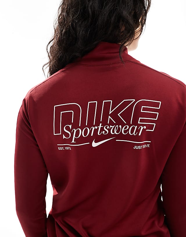 Asos Nike Running Gym Life Swoosh Pacer Dri-FIT Half Zip Long Sleeve Top In Burgundy