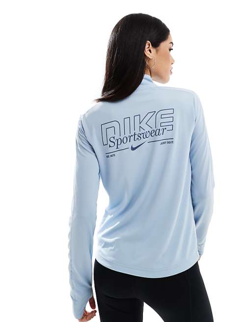 asos Nike Running Gym Life Swoosh Pacer Dri-FIT half zip long sleeve top in light blue