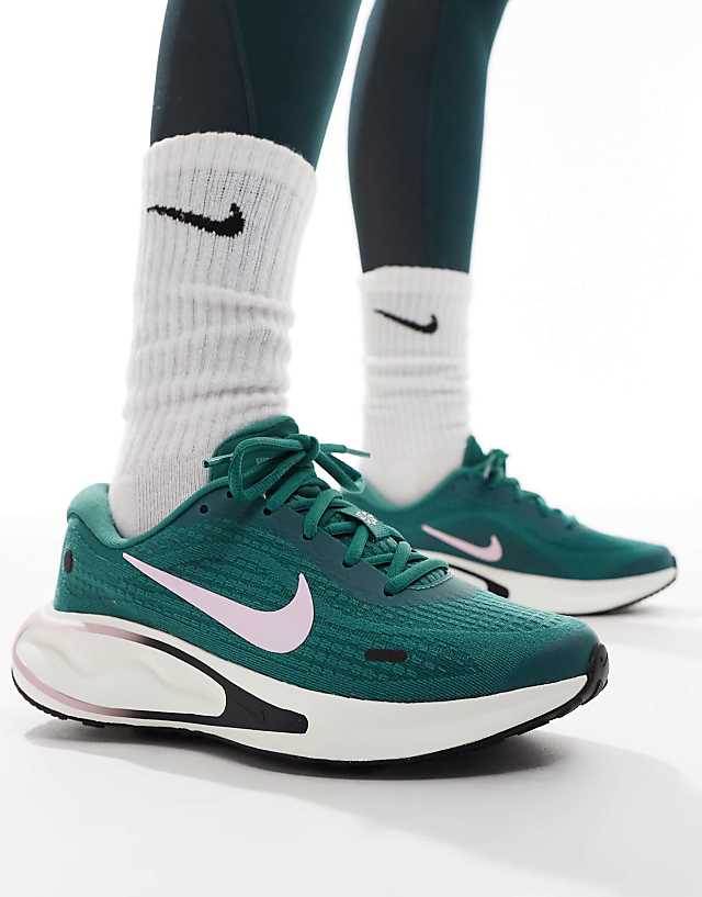 Asos Nike Running Journey Run Trainers In Green And Pink
