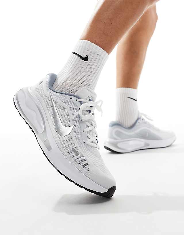Asos Nike Running Journey Run Trainers In White And Silver