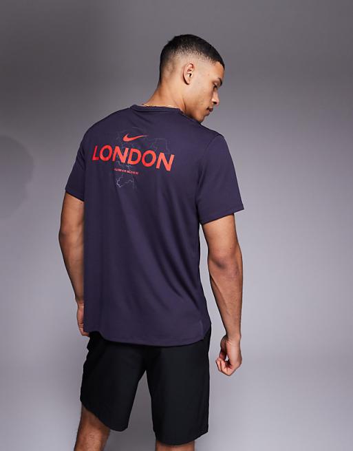 Asos Nike Running Miler City Marathon T-shirt In Dark Purple