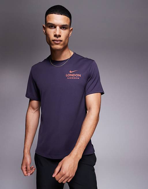 Asos Nike Running Miler City Marathon T-shirt In Dark Purple