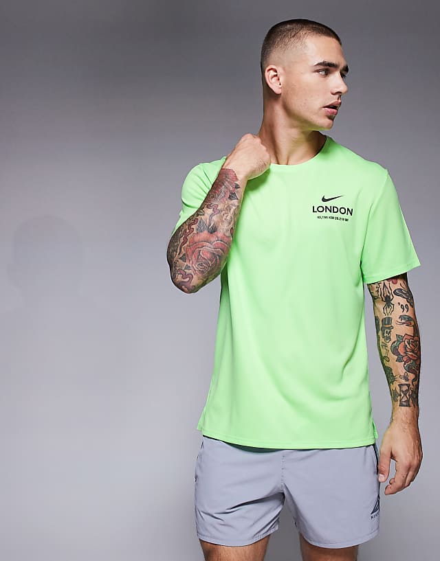 Asos Nike Running Miler City Marathon T-shirt In Green