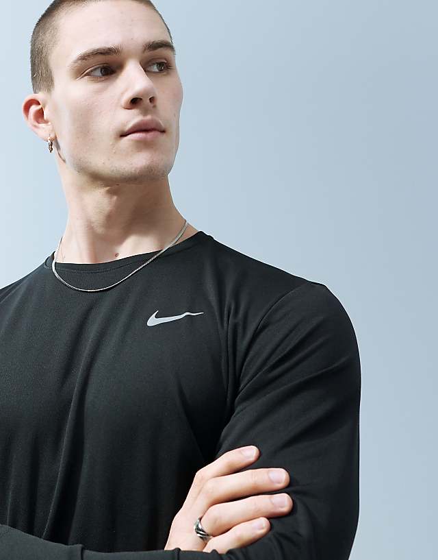 Asos Nike Running Miler Dri-FIT Longsleeve T-shirt In Black