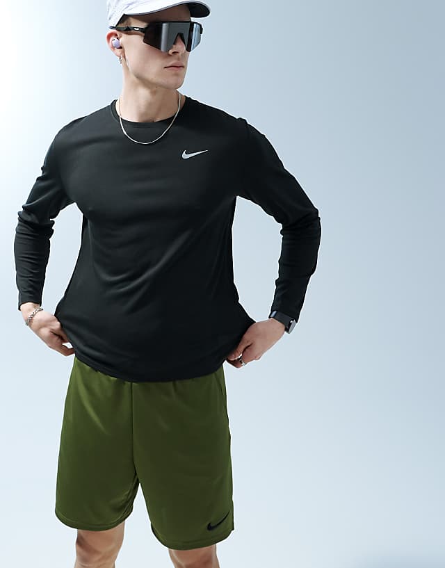 Asos Nike Running Miler Dri-FIT Longsleeve T-shirt In Black
