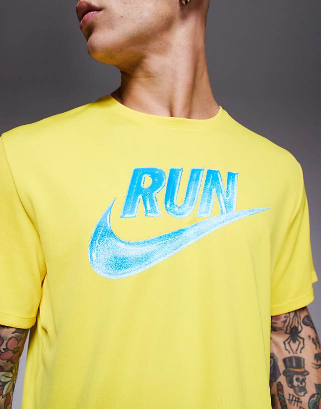 Asos Nike Running Miler Run Energy T-shirt In Yellow